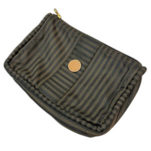 Fendi Dark Green & Brown Cloth Clutch Purse Bag One Size